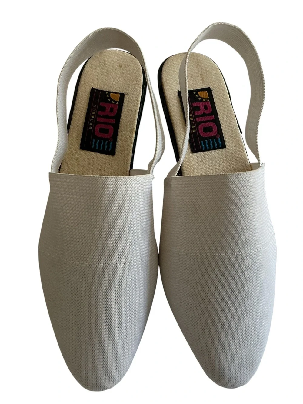 Vintage Rio Sunwear Off-White Canvas Slingback Flats - Women's Size 6